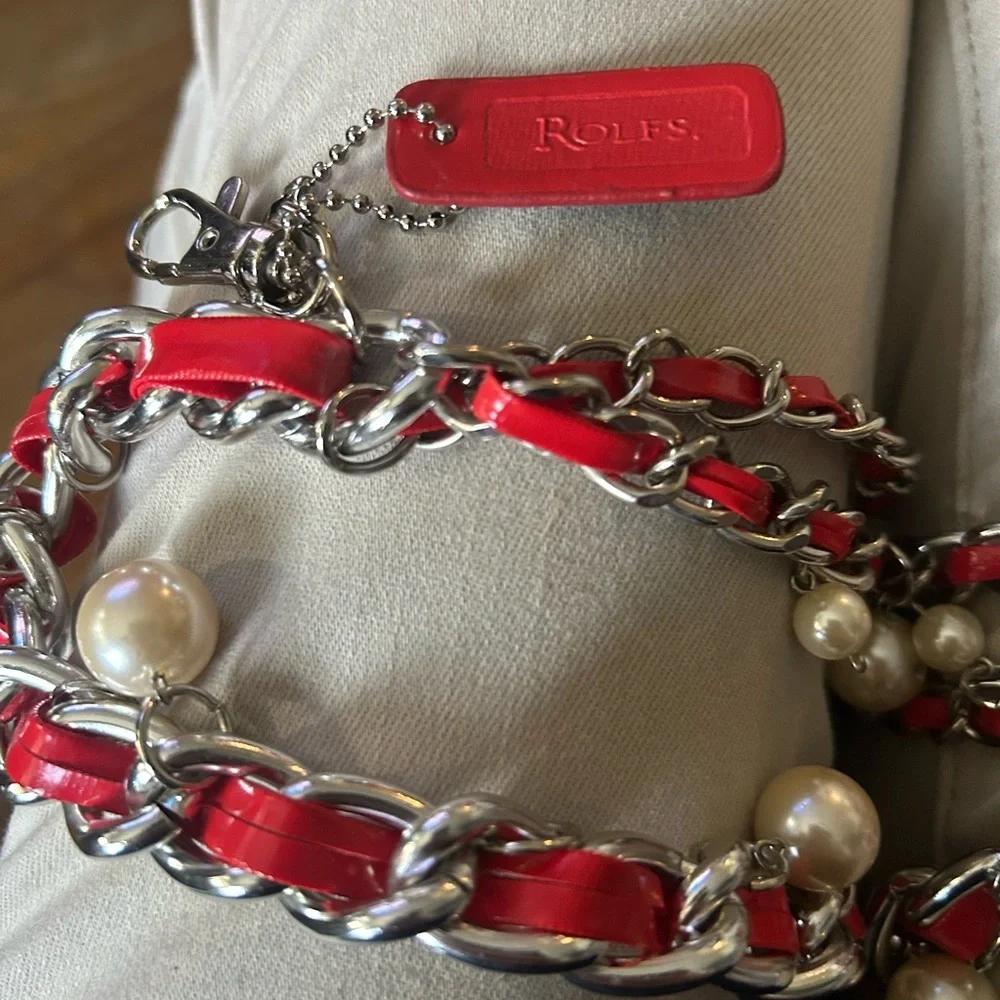 ⚓️Vintage Nautical Charm Silver Link Chain Red Leather Belt Anchor Rolfs